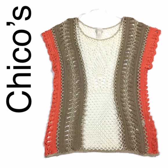 Chico's Tops - NEW Chico's crochet top in orange and cream